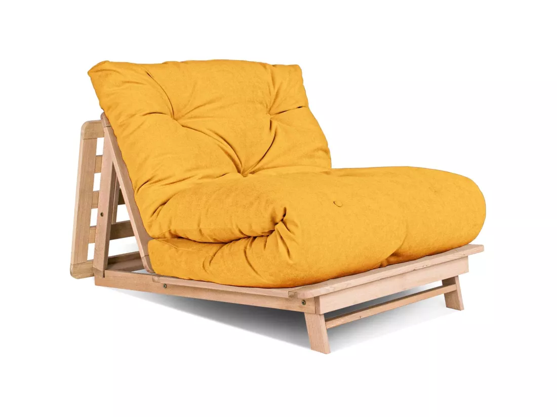 Canapé Lit Convertible en Bois avec Matelas Beige Confort Jaune