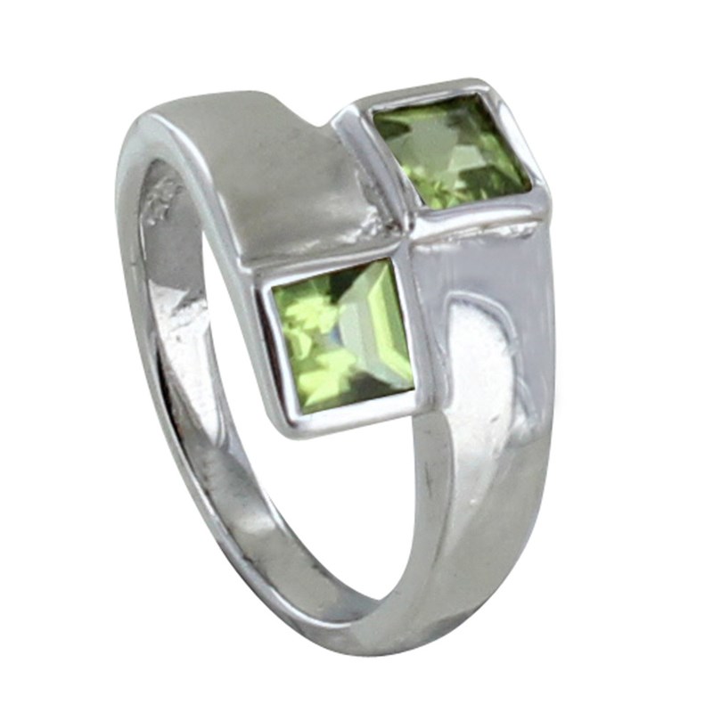 Bague Argent Rhodié Toi et Moi Carré Péridot