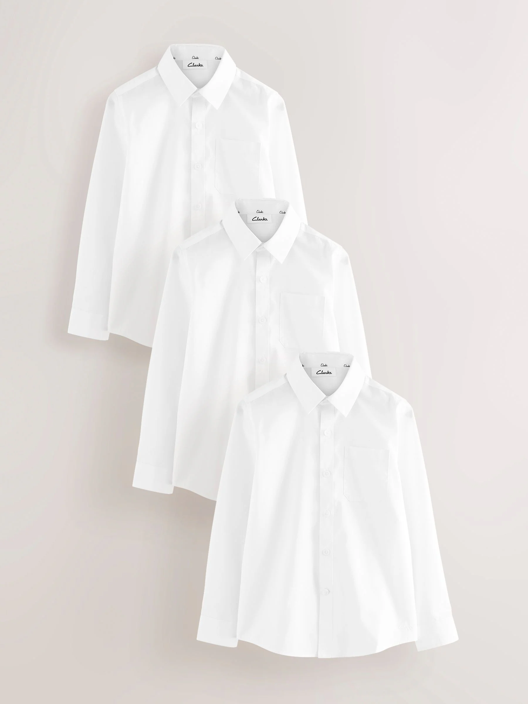 Wit - Clarks Long Sleeve School Shirts 3 Pack