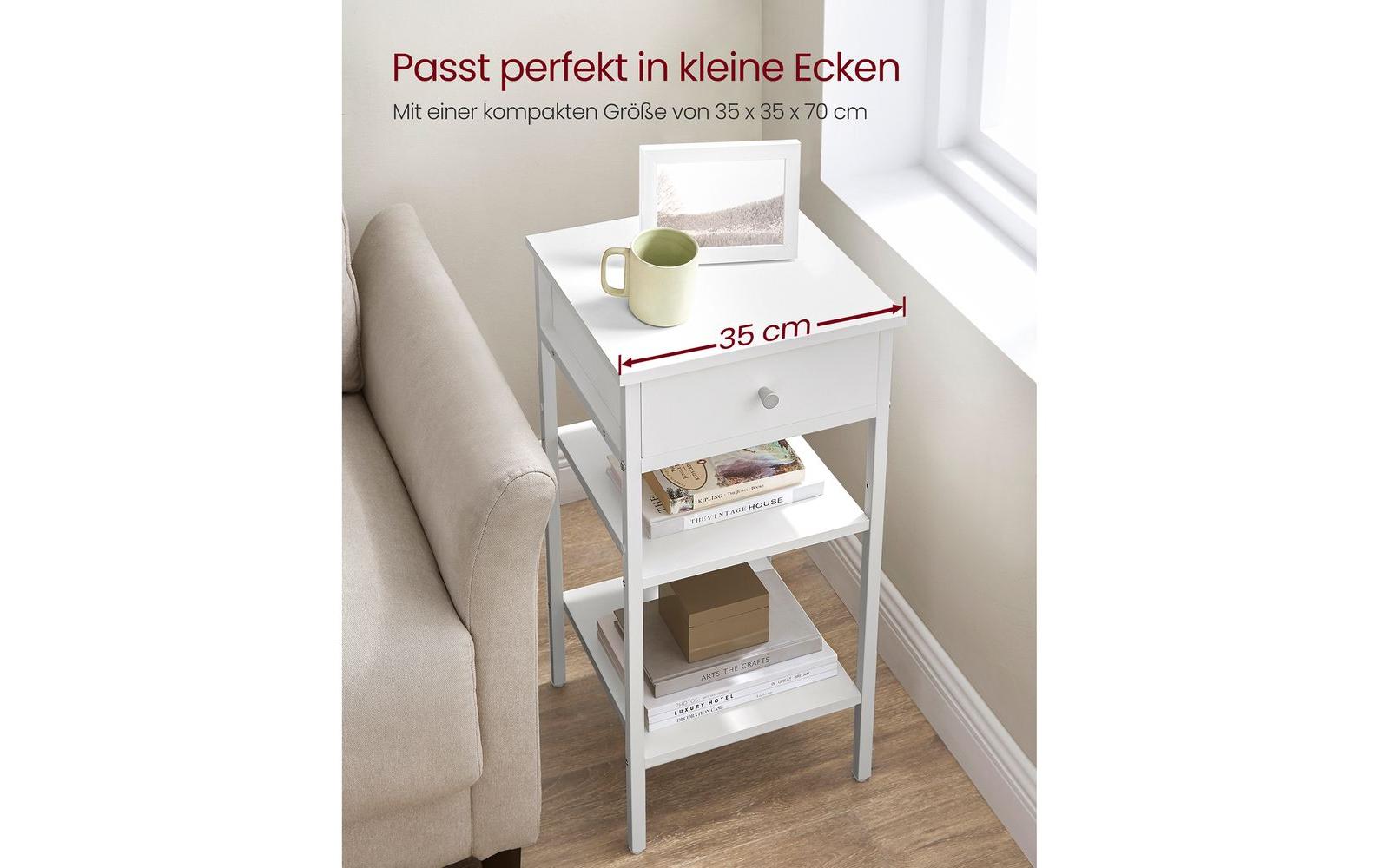 Nachttisch 35 x 70 cm, WeissBeistelltisch mit Schublade