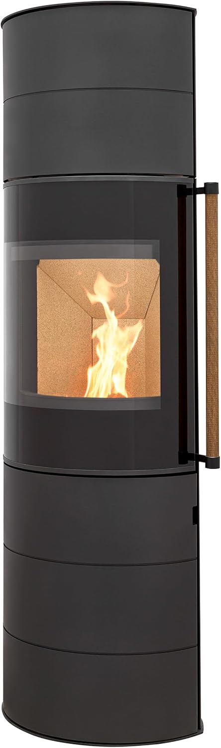 H&M Germany Kaminofen Citro 2.0 XL schwarz schmaler ovaler Ofen 6kw schlicht modern A+ Abgasstutzenanschluss Durchmesser 150mm Bauart 1 Holz Reelinggriff