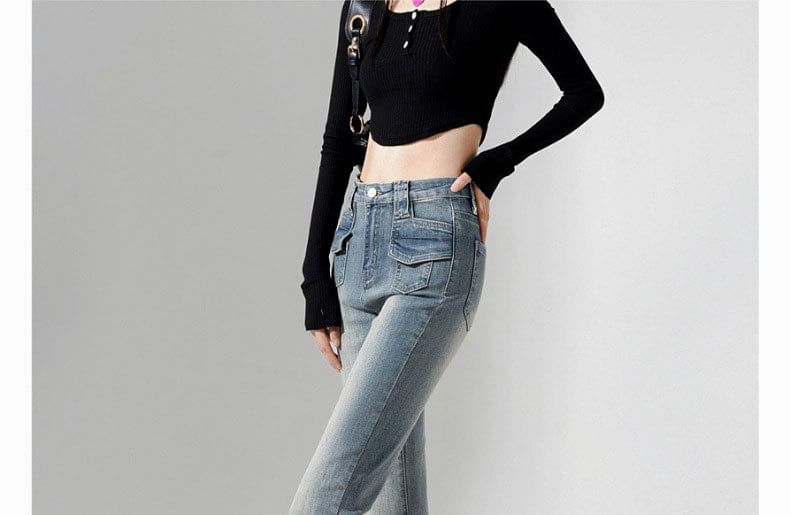 Baoinie - High Rise Washed Flared Jeans