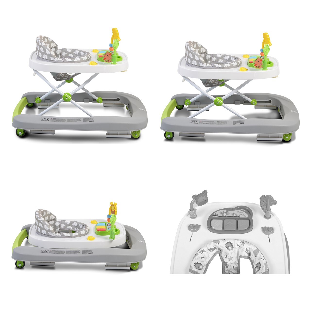 Moni Lauflernwagen Zoo 2 in 1, Spielcenter, Schwenkräder vorne, hohe Rückenlehne grün