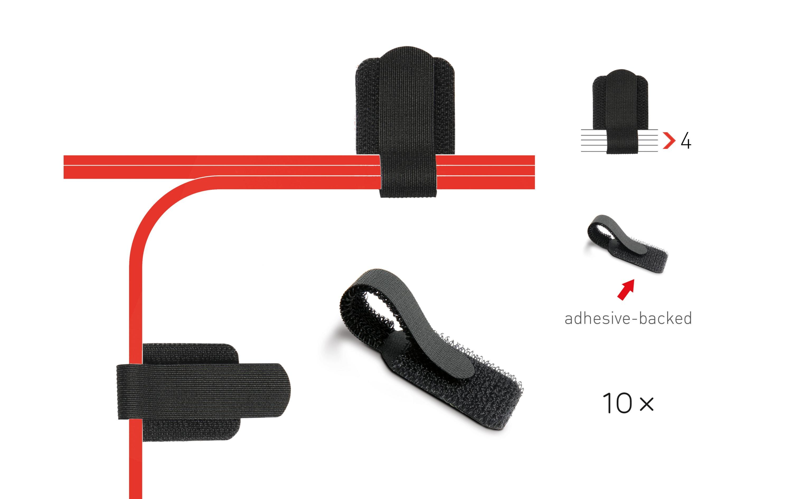 Klettkabelhalter WALL STRAPS 3 x 9 cm Schwarz, 10 StückOrdnung statt Kabelsalat: Kabelhalter selbstklebend mit Klettverschluss