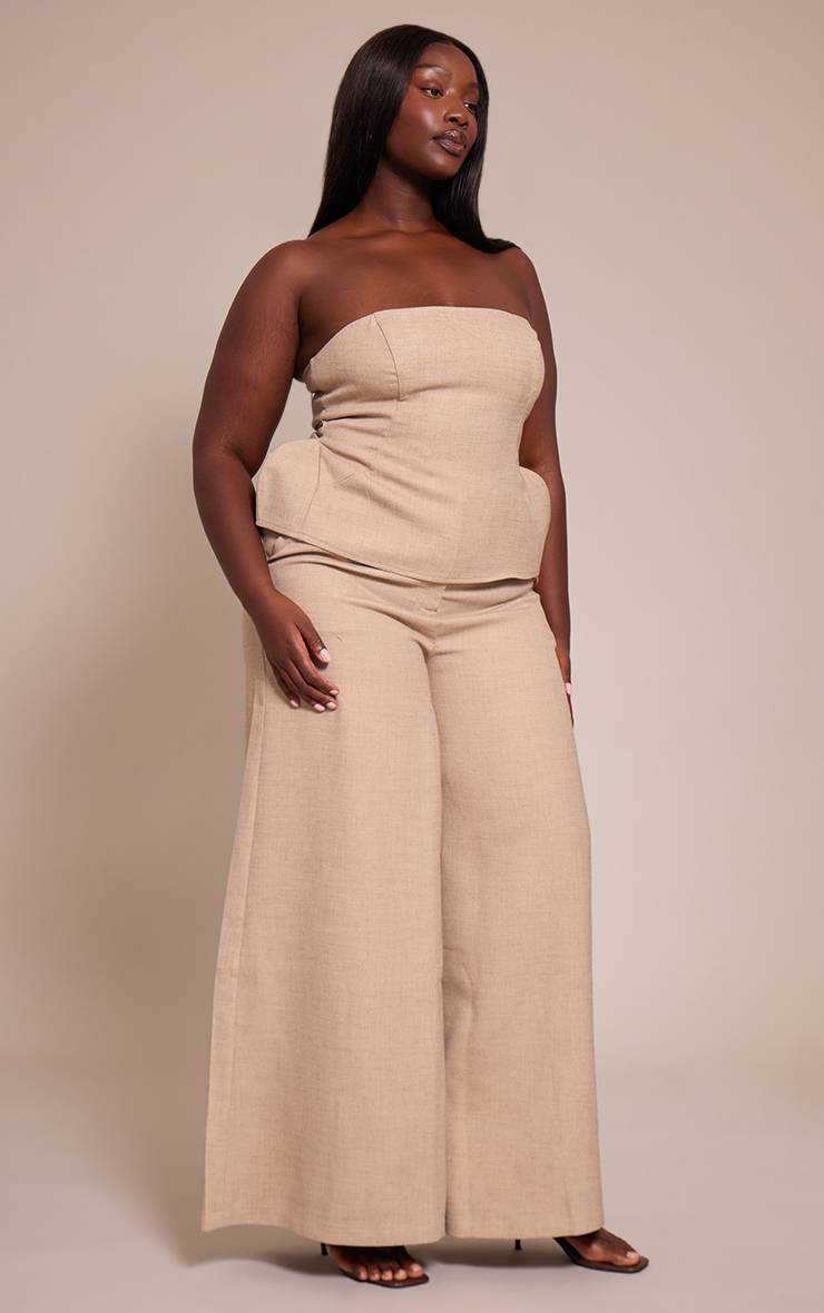 Gris Pierre Haut Bandeau Grande Taille Avec Détail Péplum Tissé Ensemble Coordonné