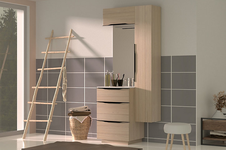 Meuble sous vasque à poser aspect bois Pamili 60 cm