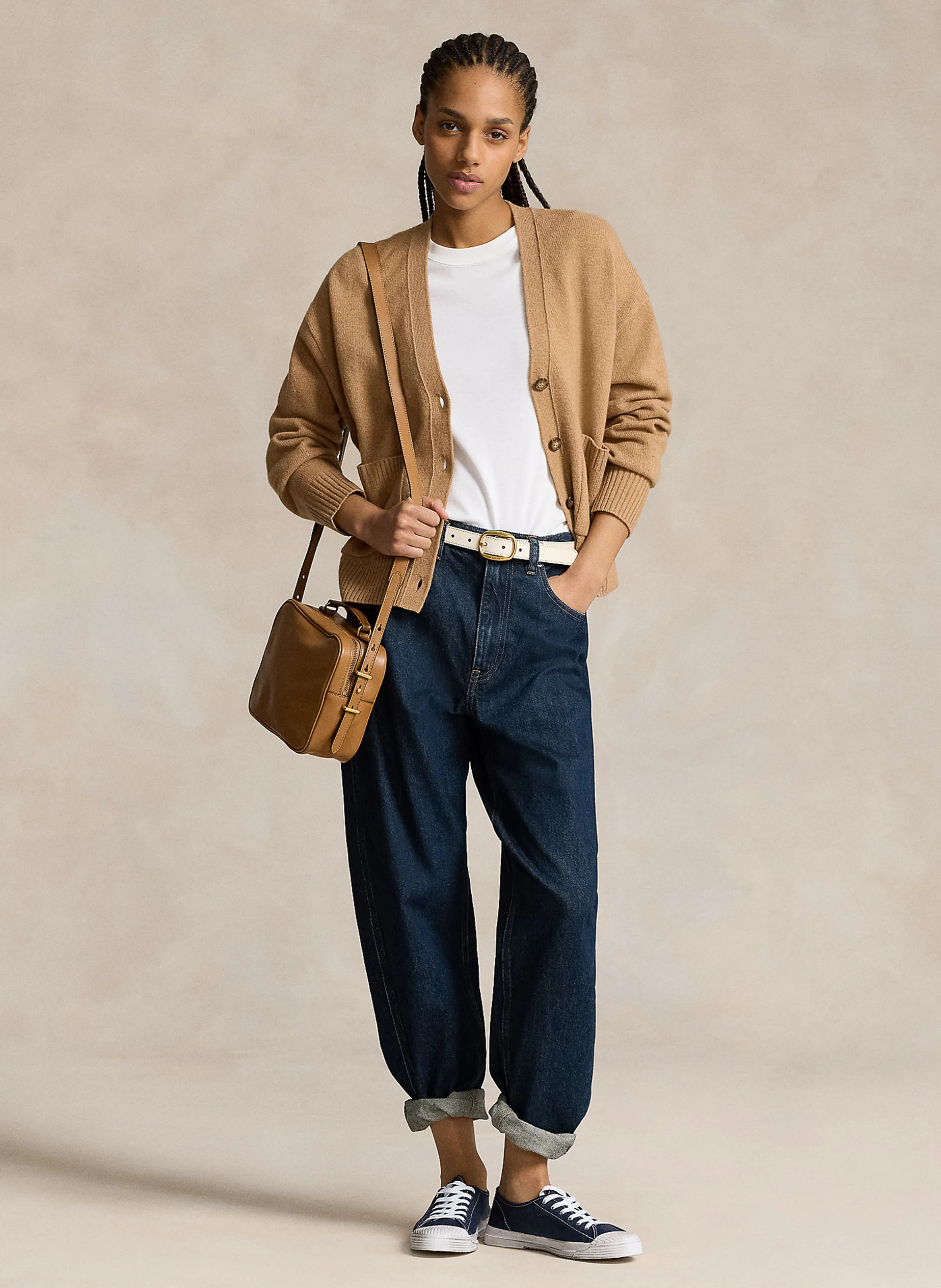 Gilet droit col V en laine et cachemire mélangé | Beige