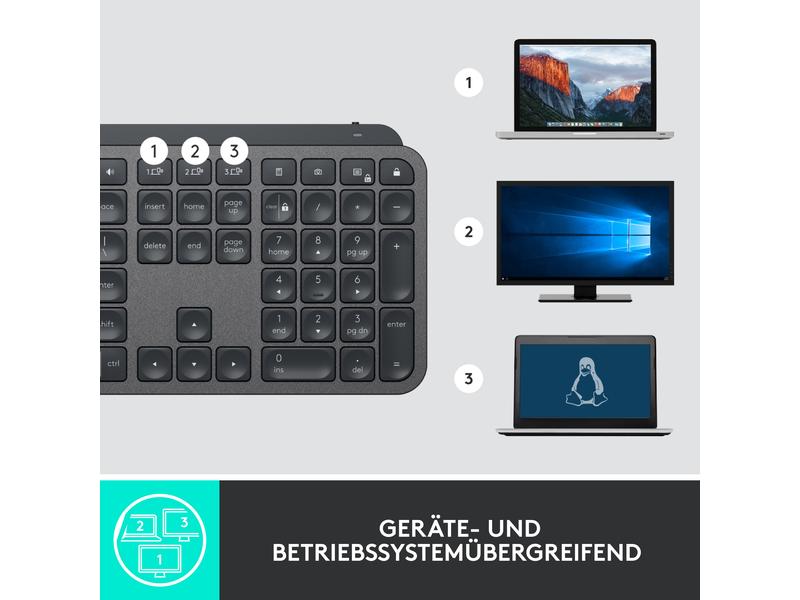Logitech Tastatur Mx Keys for Business Komfortable Business-Tastatur mit «Logitech Flow»-Technologie und Logi Bolt Empfänger