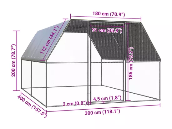 Poulailler d'extérieur 3x4x2 m Acier galvanisé
