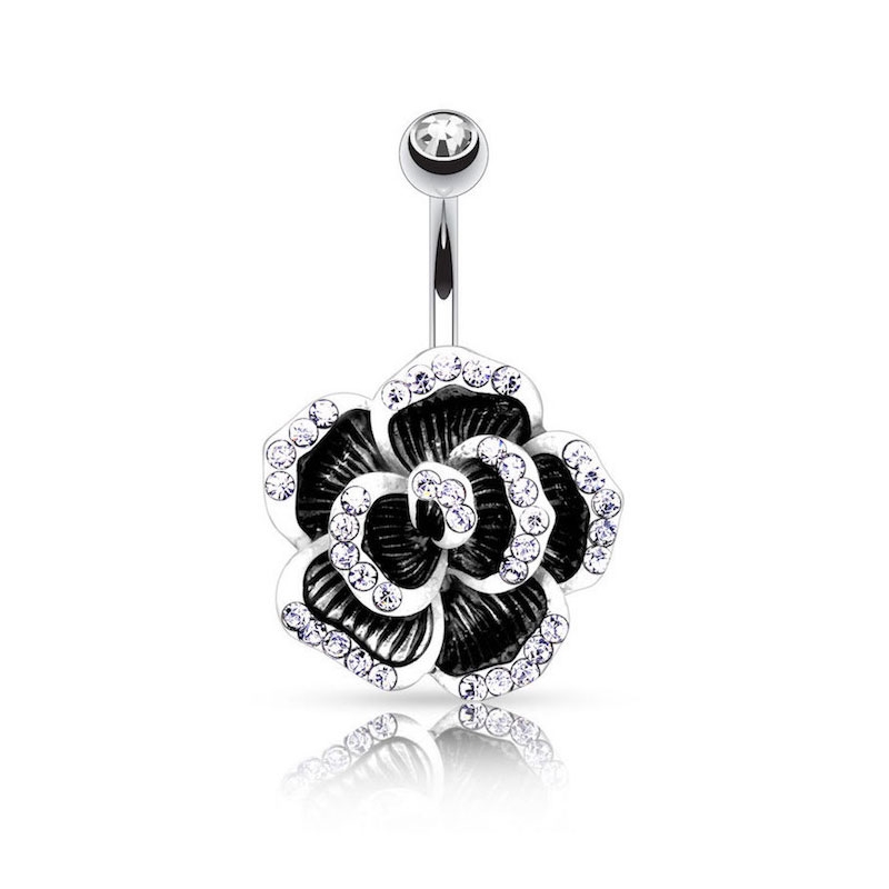 (10mm) 316L Chirurgenstahl Bauchnabelpiercing mit Gewindeverschluss Rose - Silber
