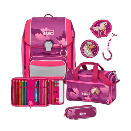 Scout Schulranzen-Set Genius DIN Pink Horse mit Sporttasche, 4-teilig