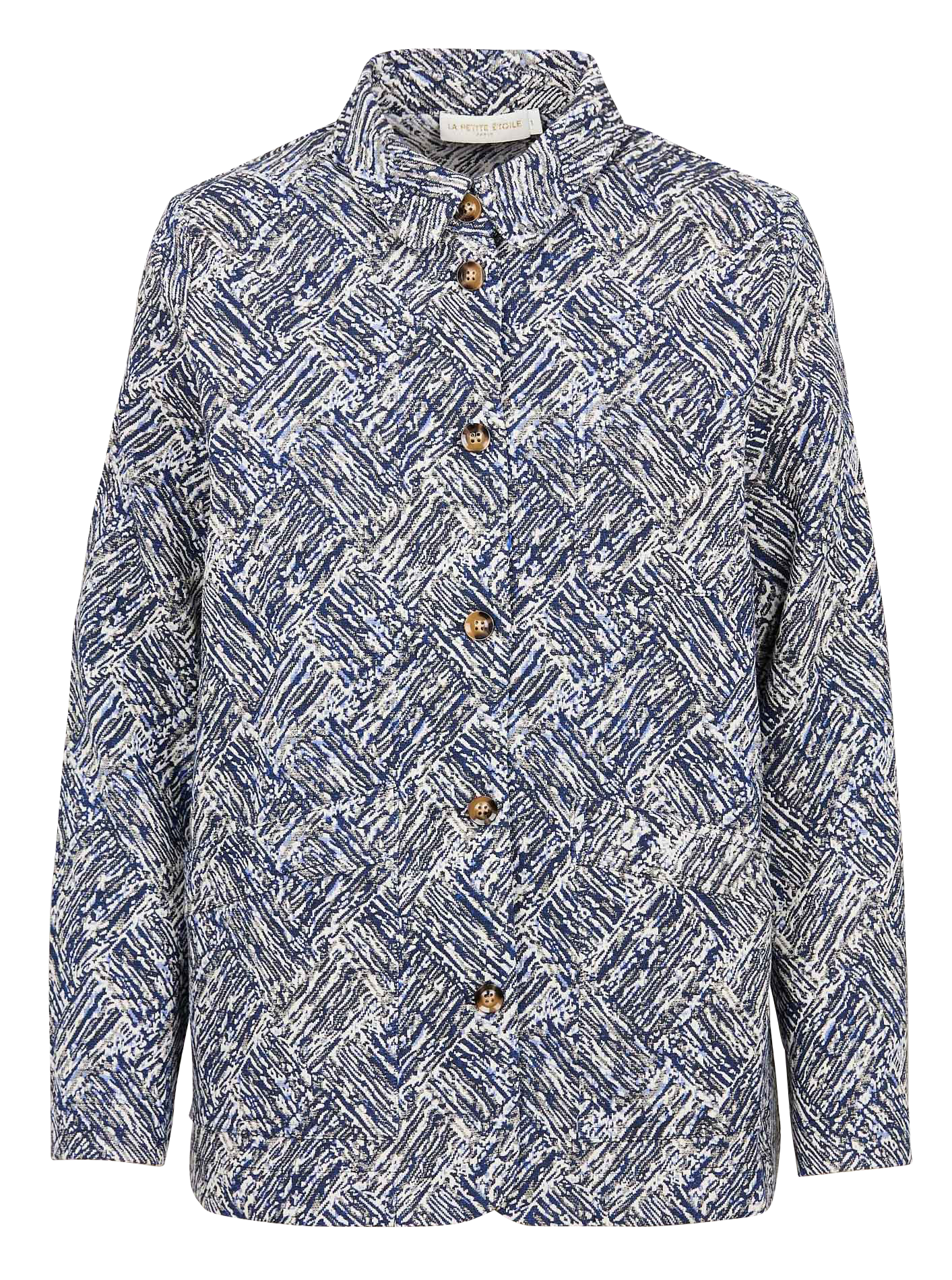 FAULINE - Veste col classique droite en jacquard imprimé | Bleu