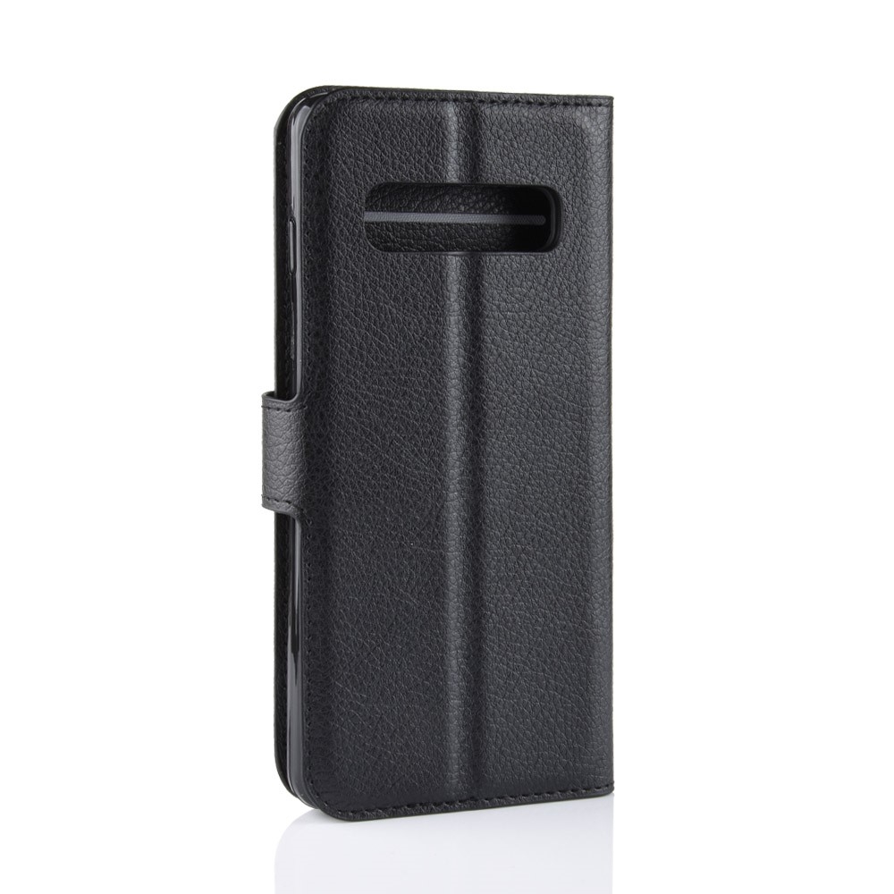 Samsung Galaxy S10 Leder Tasche Flip Cover Litchi Look - Schwarz