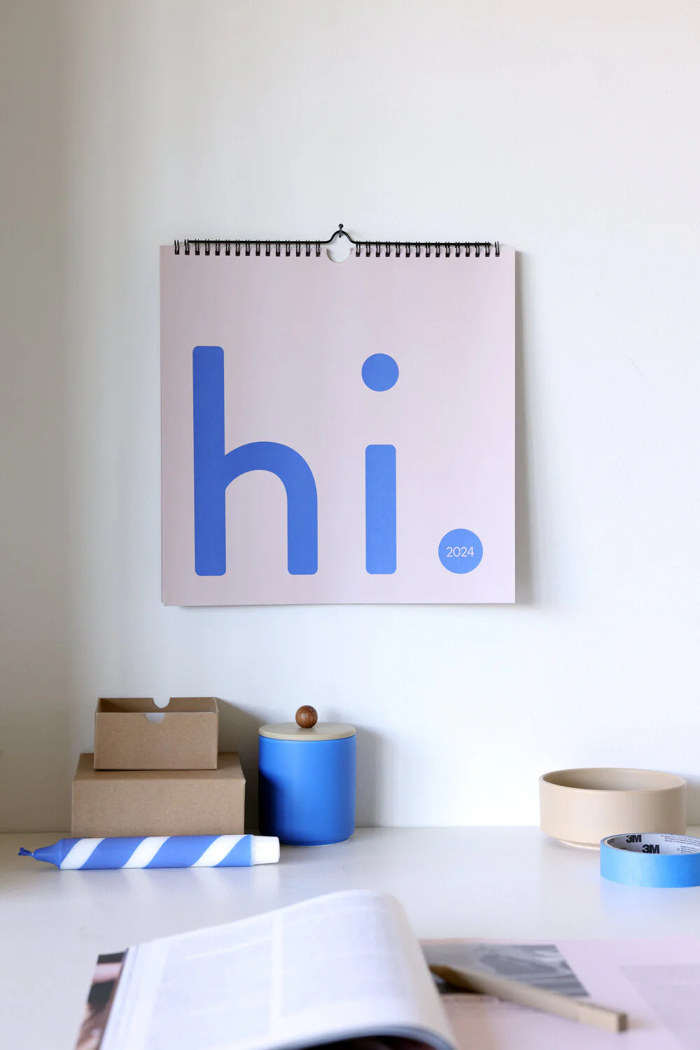 Design Letters  Wall Calendar 2024 - Beige/Cobalt Blue