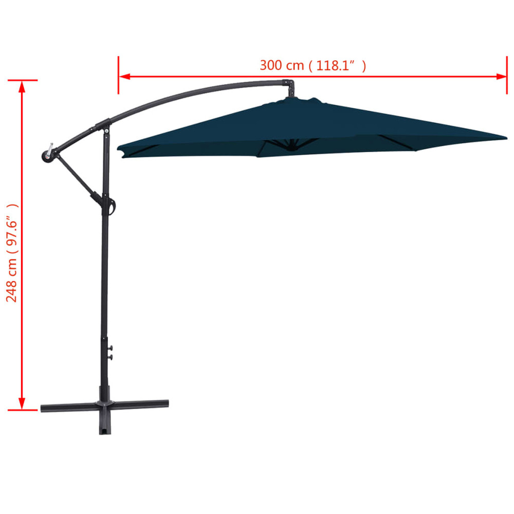 Parasol meuble de jardin en porte-à-faux 3 m bleu