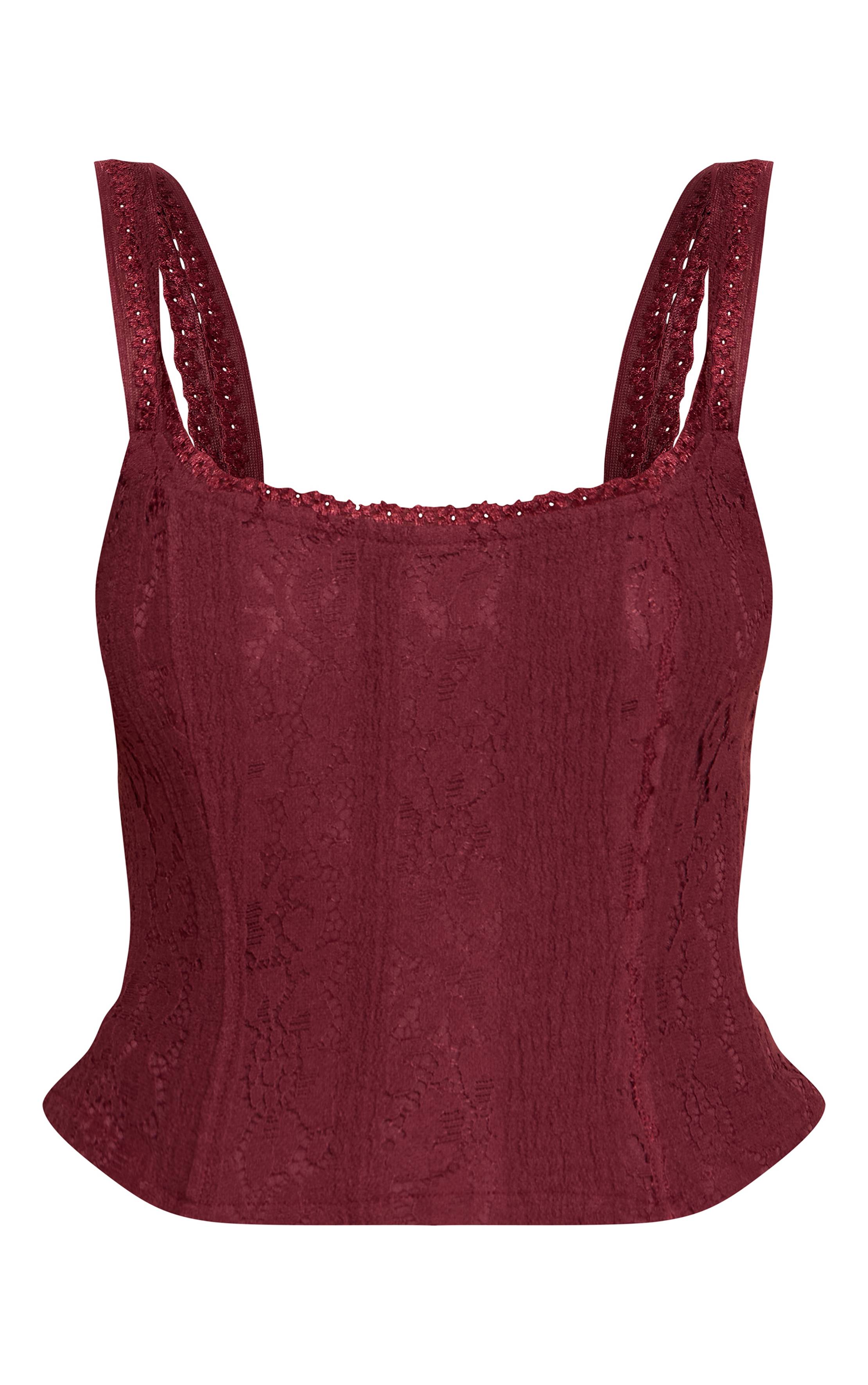 Rouge Vin Top Corset Court À Bretelles Avec Détails En Dentelle