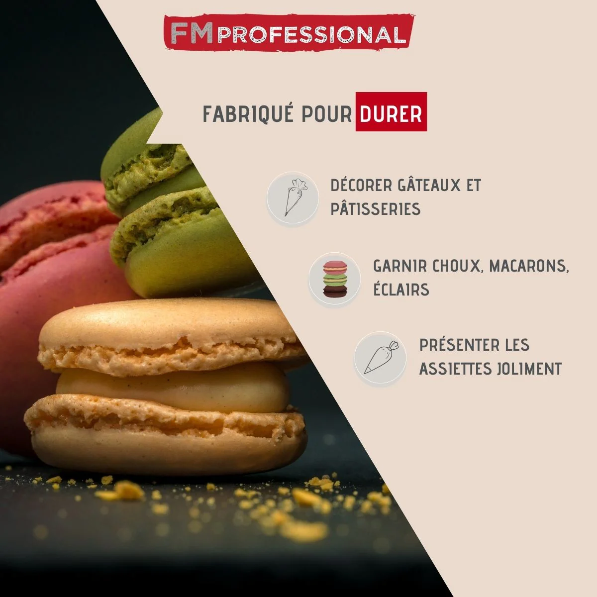 Poche à douille professionnelle réutilisable et 3 douilles inox Pâtiss