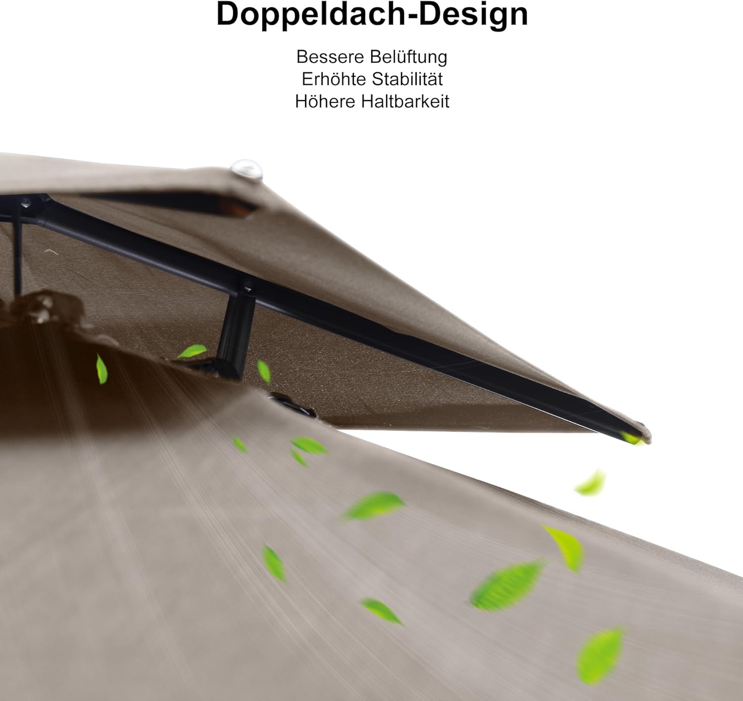 PURPLE LEAF Ampelschirm 365 x 365 cm Sonnenschirm Groß Doppeldach mit Kurbel 360° Drehbar und Neigbar, Gartenschirm aus Acrylimitat für draußen wetterfest, Asch Mokka