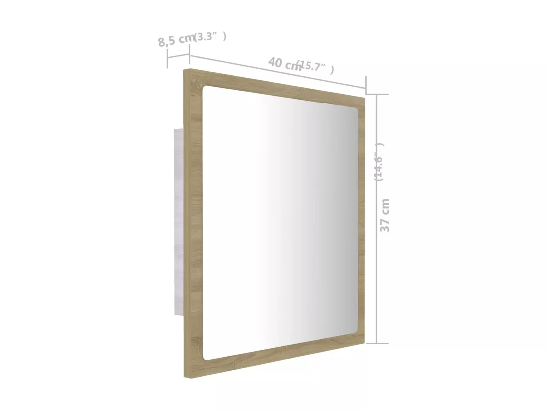 Miroir LED de salle de bain Chêne sonoma 40x8,5x37 cm Acrylique