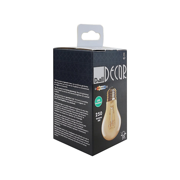 Ampoule LED à filament A60 Ambre E27 250 lm 4 W Blanc chaud Diall