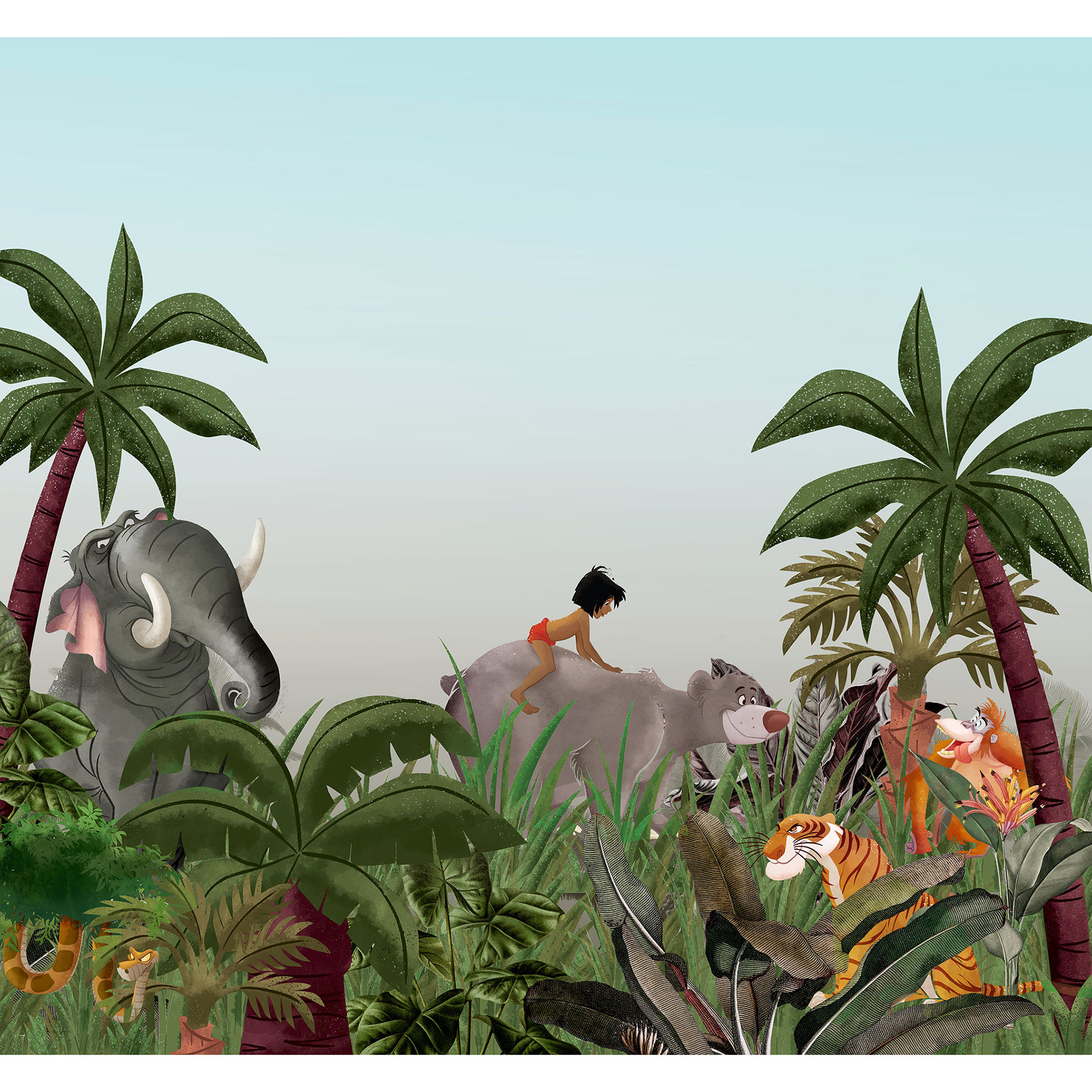 Vlies-Fototapete JUNGLE BOOK - grün-blau - 300x280 cm