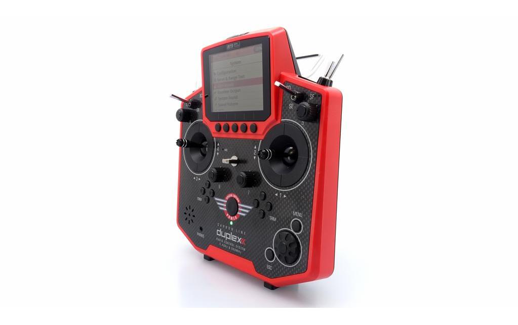 Fernsteuerung Duplex DS-12 Carbon Red 2023 + R9 Empfänger<br>Handlicher Jeti Duplex 2.4 GHz Sender in «Special Edition 2023» Ausführung
