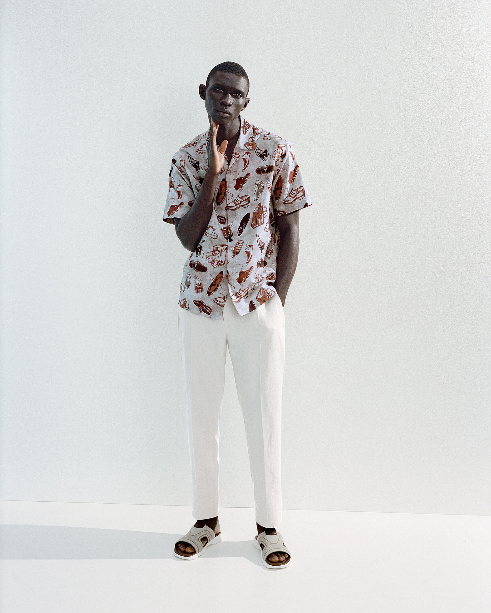 Chemise À Manches Courtes En Lin Et Coton Avec Imprime Summer