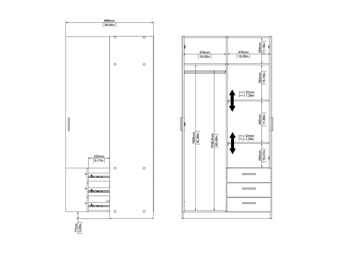 Garde-robe 2 portes Dscopon, Meubles de chambre, Penderie de plain-pied, Placard à vêtements, 99x50 h200 cm, Blanc