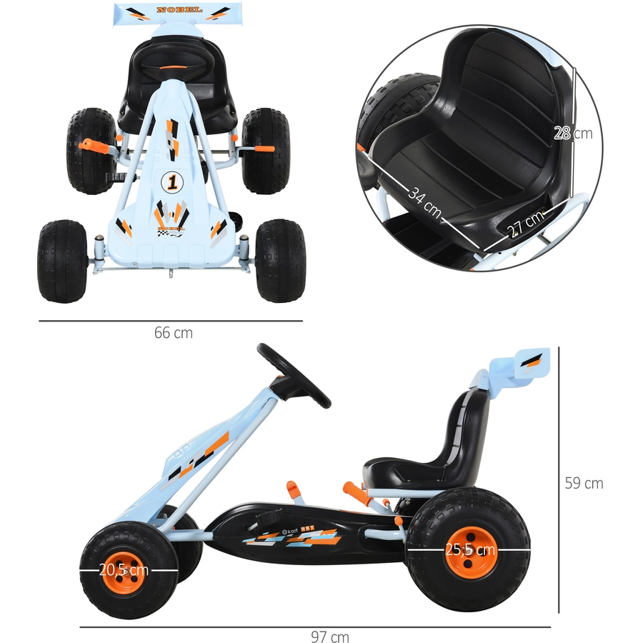 HOMCOM Kinder Go-Kart mit Handbremse hellblau