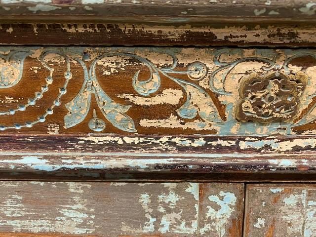 Kast glas UNIEK 2 deur en 2 lades blauw/bruin Vitrinekast Uniek blauw/bruin