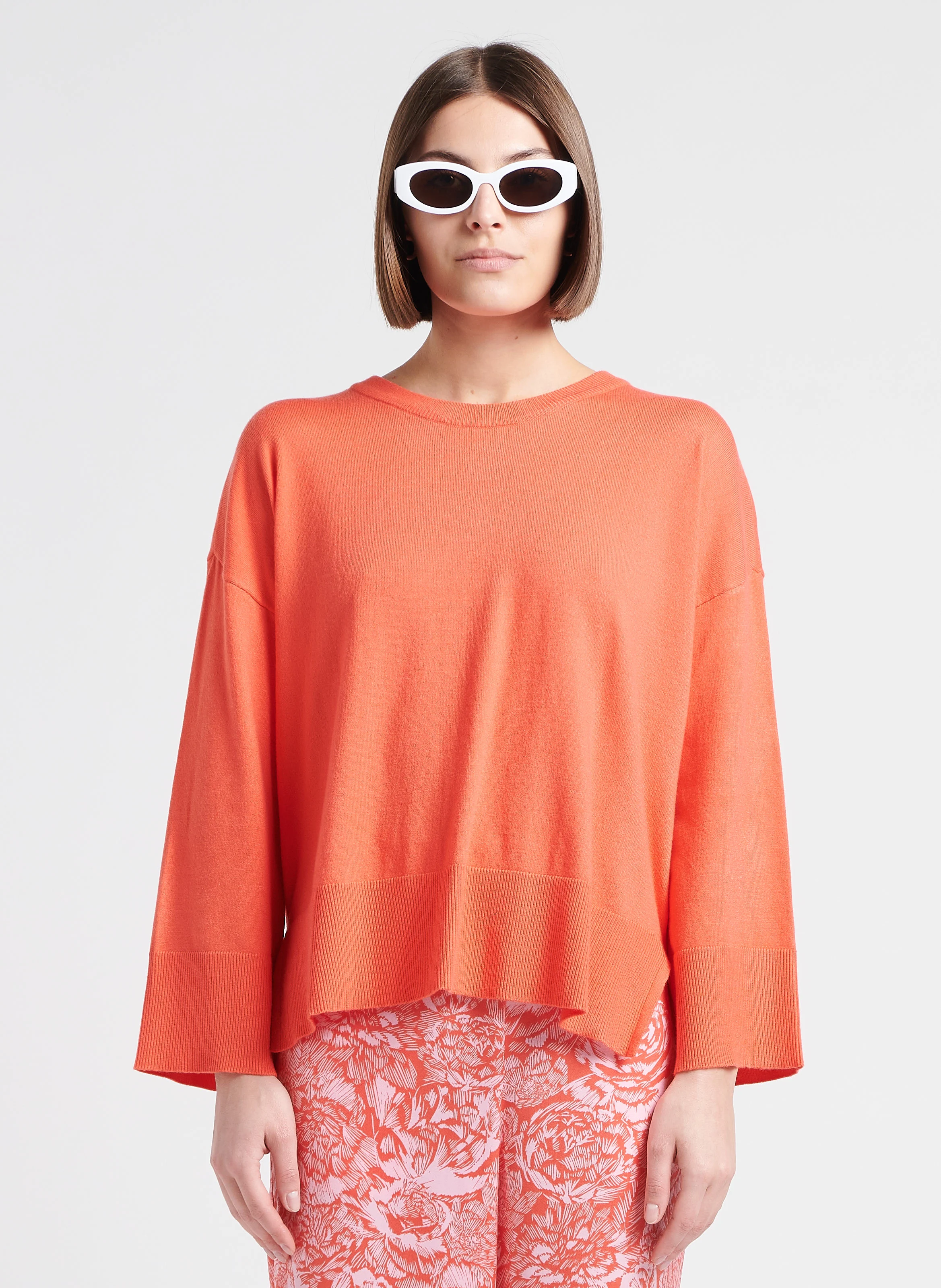 DALINDA - Pull col rond en maille mélangée | Rose