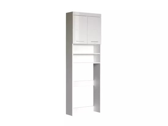 Meuble de rangement spécial de machine à laver ou WC coloris blanc brillant, blanc mat
