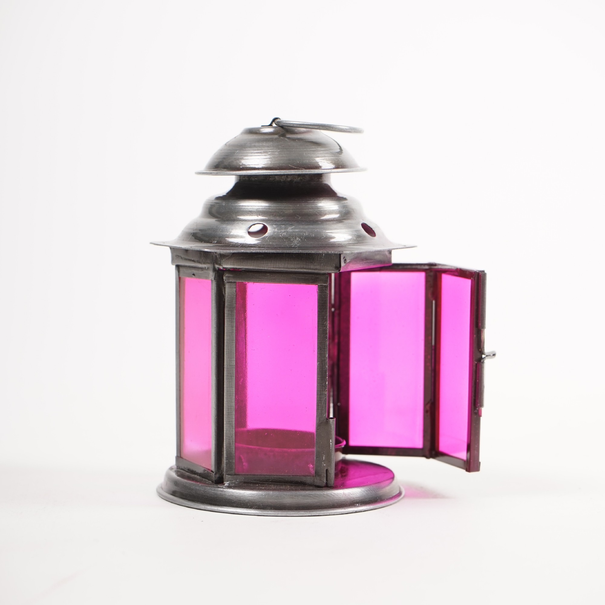 Laterne 'Achteck', silber/pink, Ø 8 cm, H 12 cm von fischer's lagerhaus