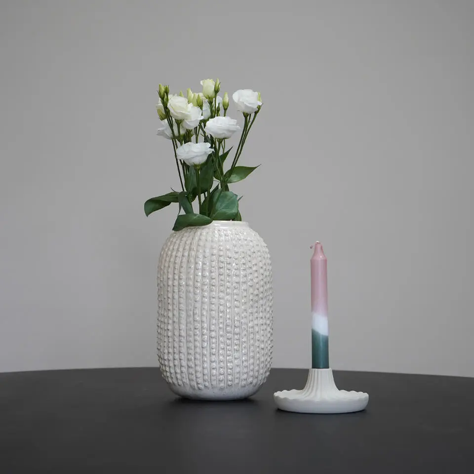 QUVIO Ronde kandelaar - Keramiek - Beige