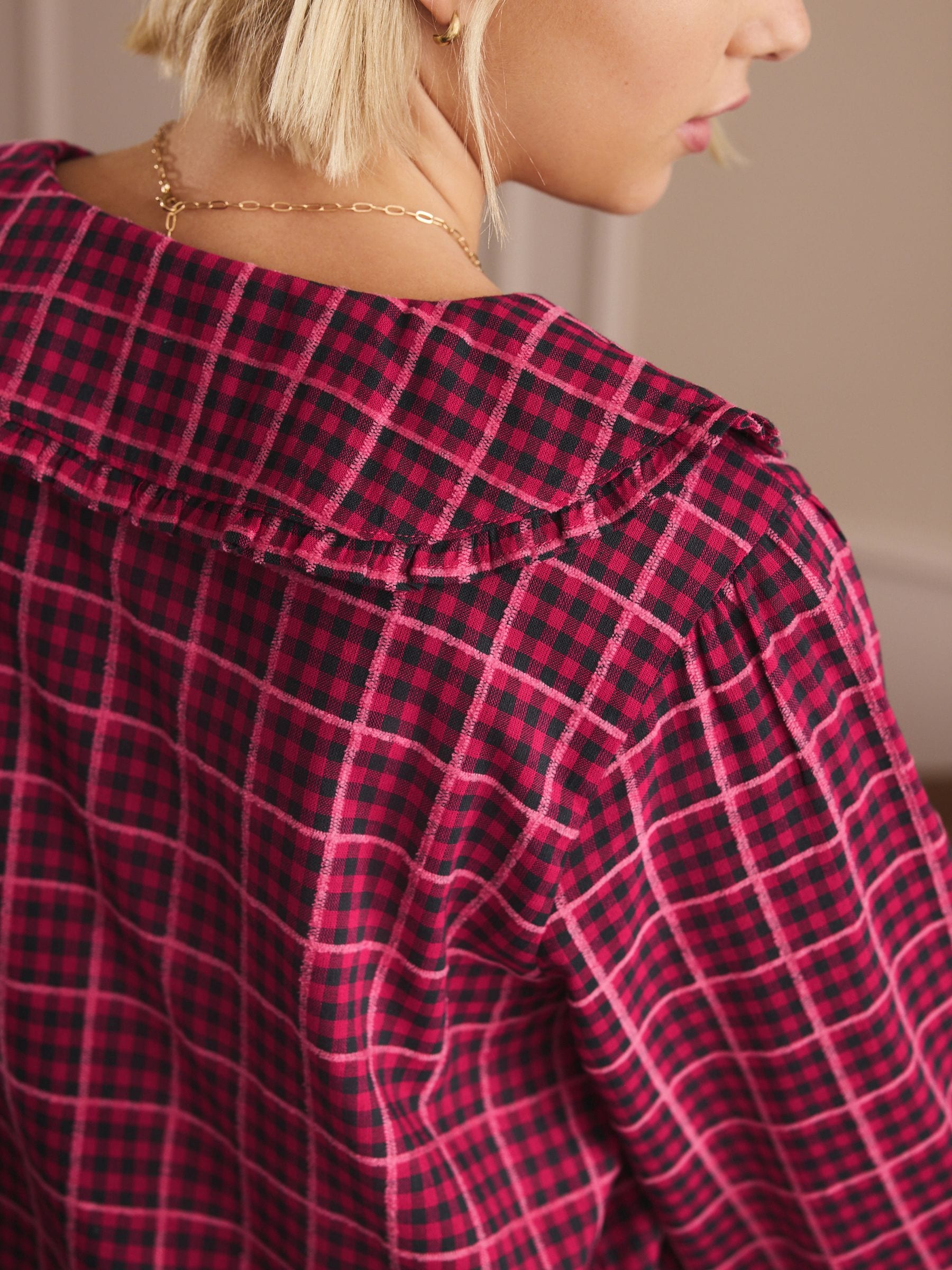 Roze gingham - Flannelen pyjama met knopen