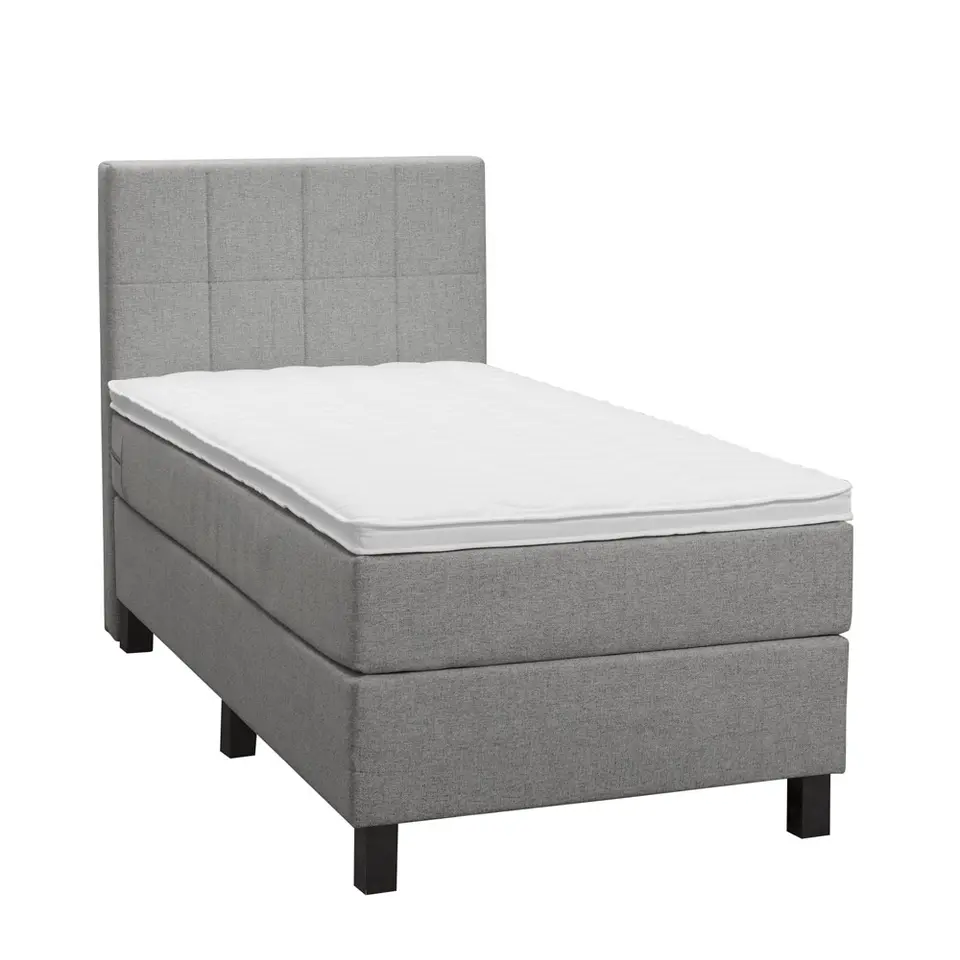 Boxspring Liv geblokt - lichtgrijs - 90x200 cm - vierkante poot