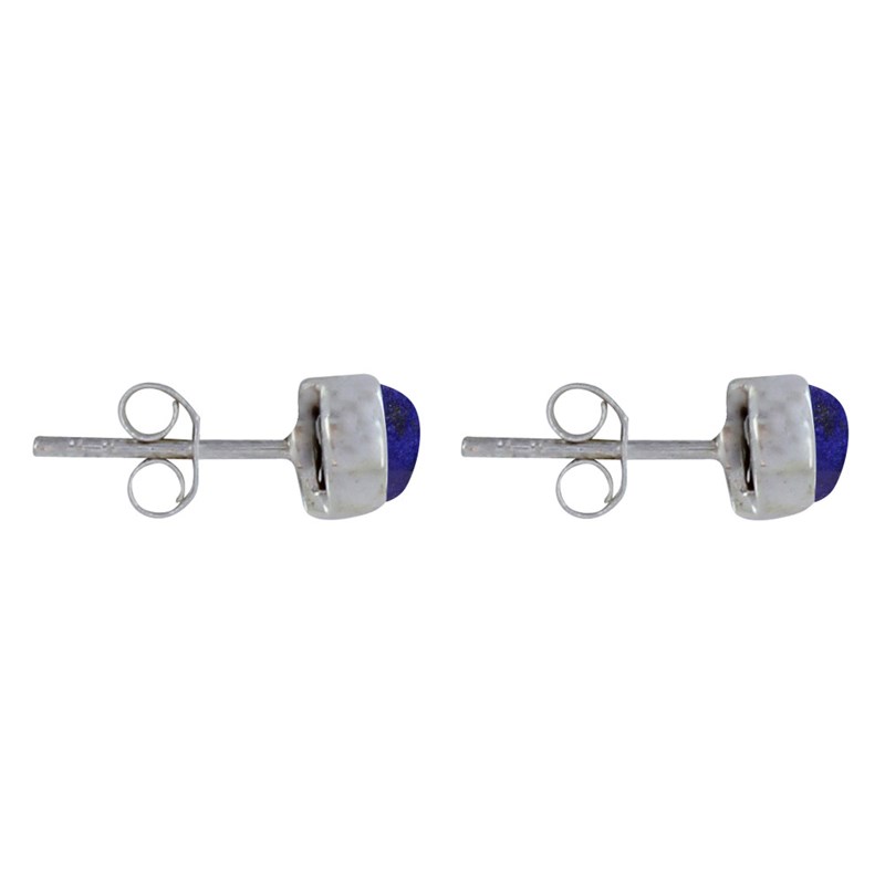 Boucles d'Oreilles Clous Argent Demi Perle de Lapis Lazuli