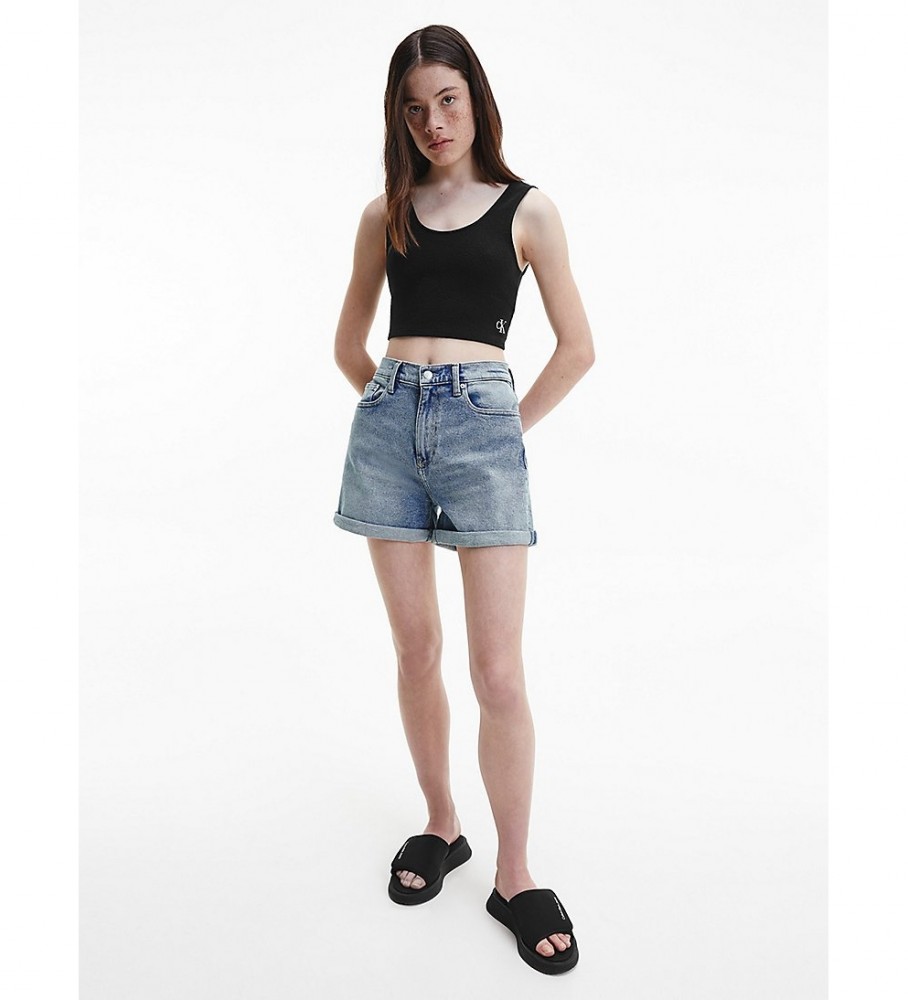 Top Calvin Klein Jeans Slub Rib Bralette preto