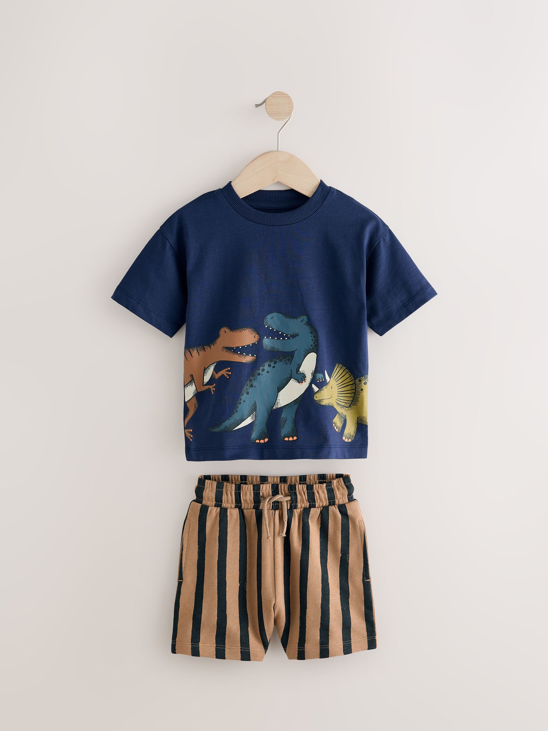 Marineblauw/kiezelkleurig - Set van 2 T-shirts met korte mouwen en shorts (3 mnd - 7 jr) (3 mnd - 7 jr)