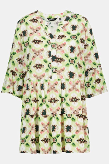 Midikleid, Volants, A-Linie, Tunika-Ausschnitt, 3/4-Arm
