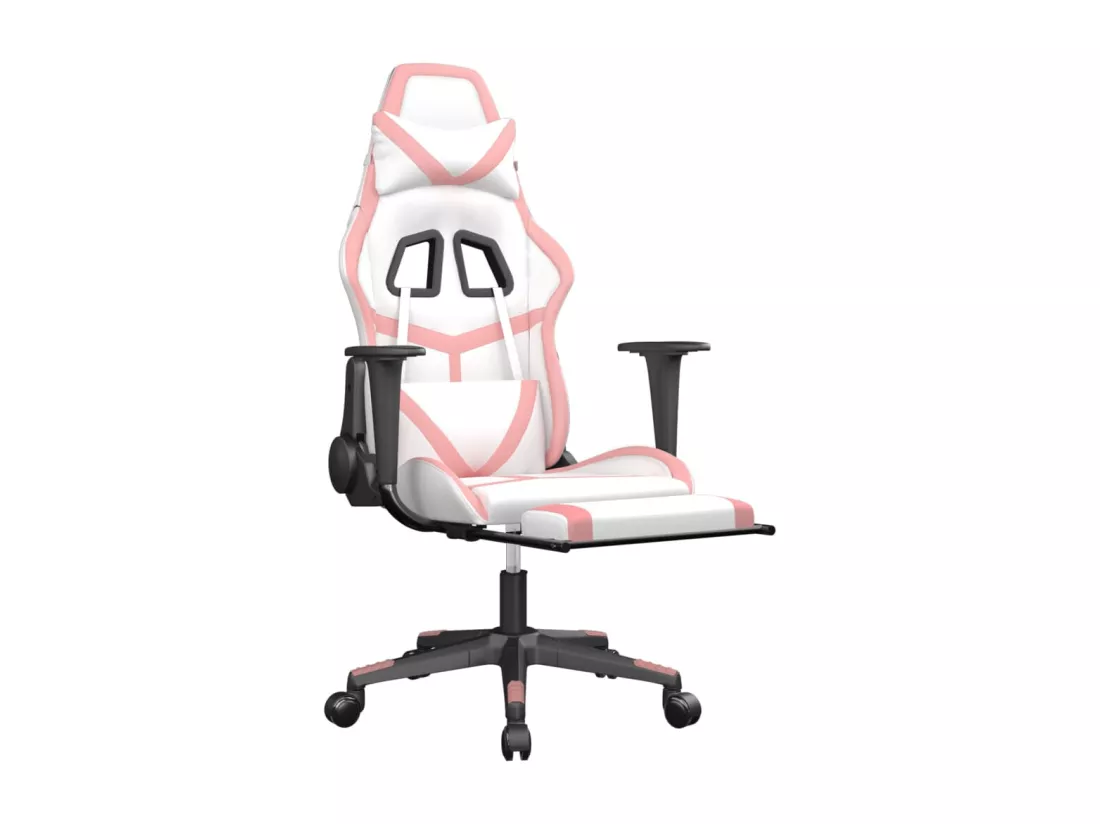 Chaise de jeu avec repose-pied Blanc et rose Similicuir