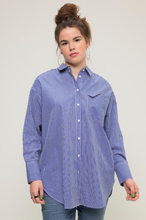Hemd, oversized, Streifen, Hemdkragen, Langarm
