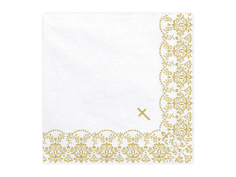 Communie Servetten Kruis Goud 33cm 20st