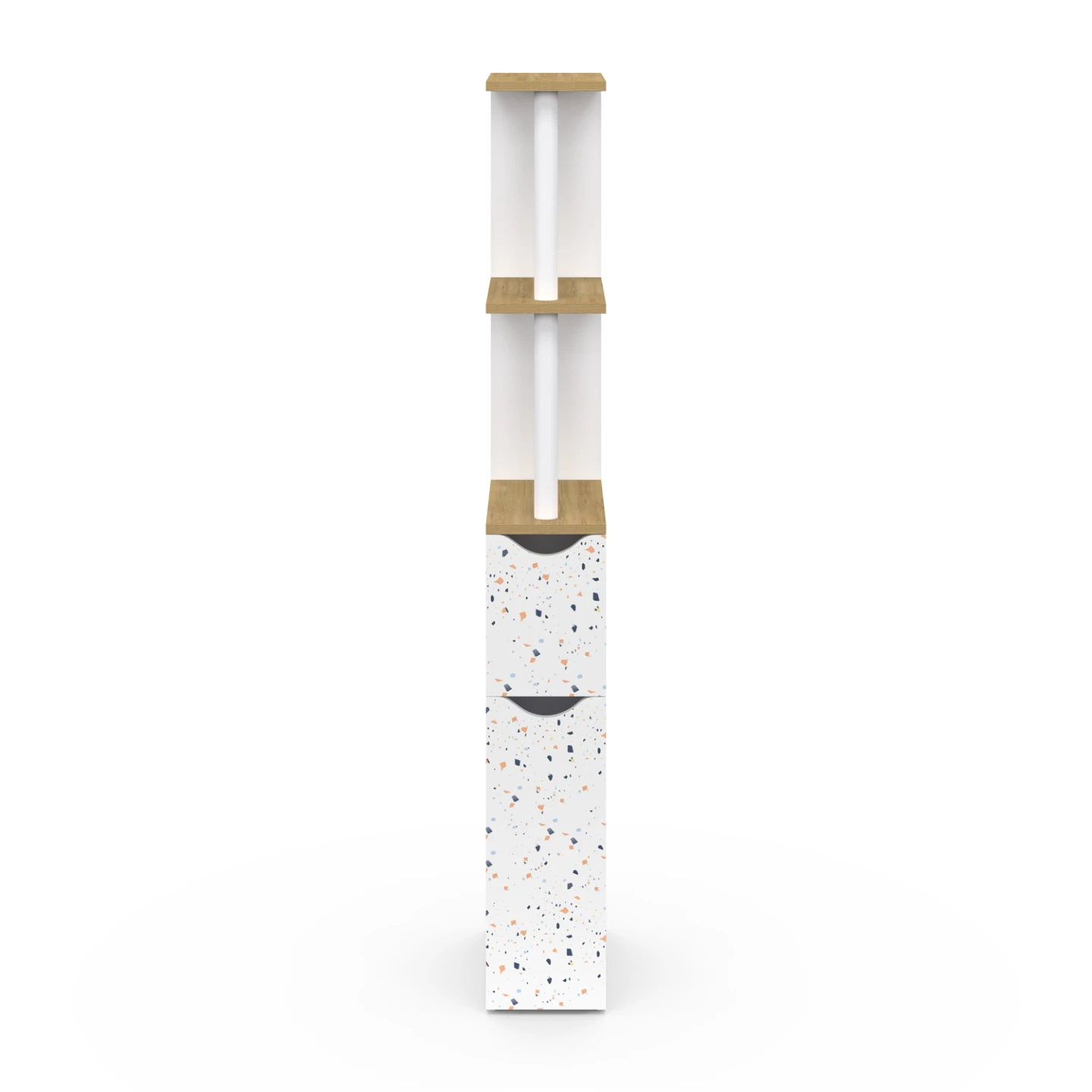 Meuble WC étagère WILLY 2 portes motif terrazzo et hêtre