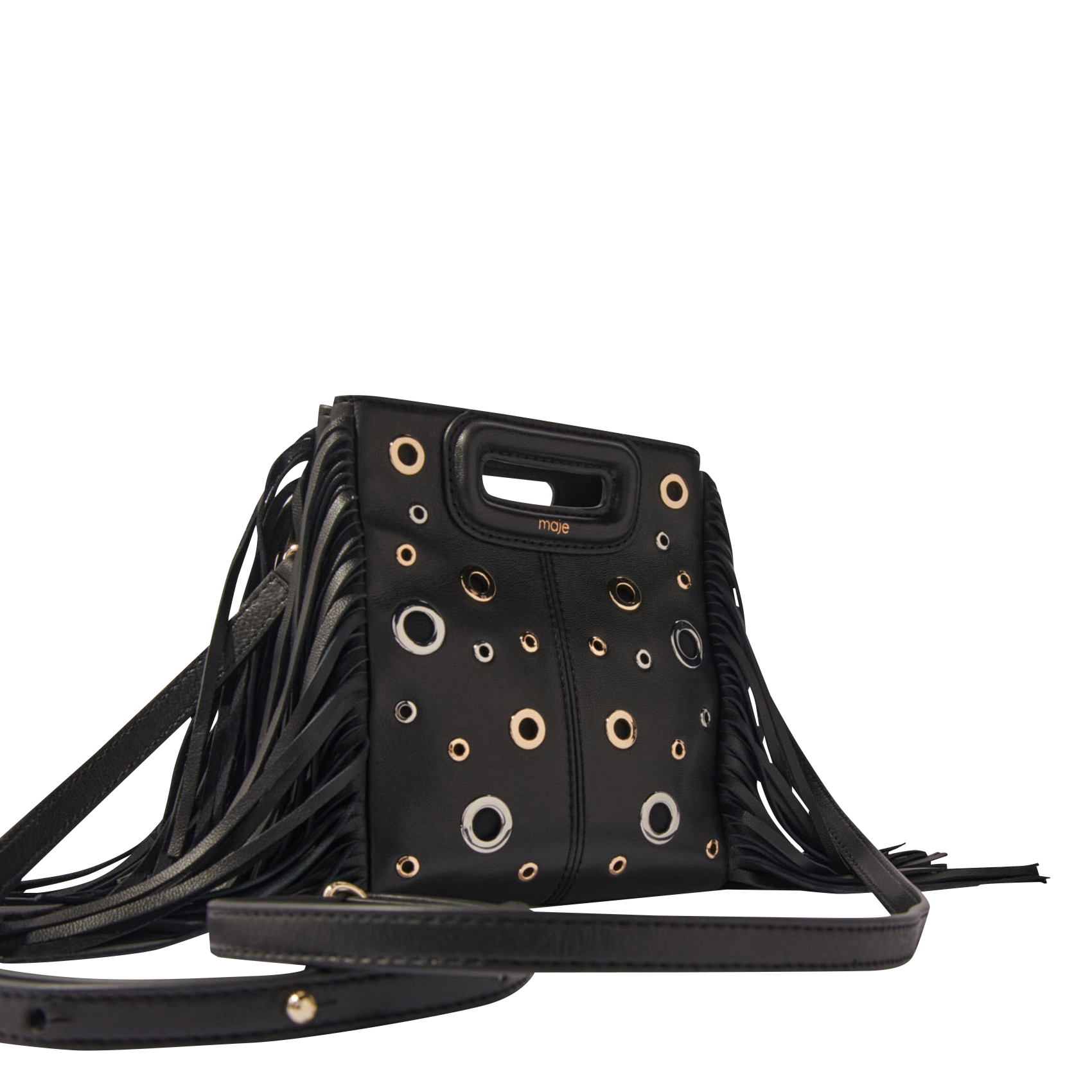 M MINI - Sac bandoulière à oeillets en cuir | Noir