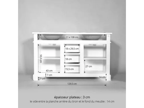 Meuble sous vasque en pin massif ciré 150 cm Manel