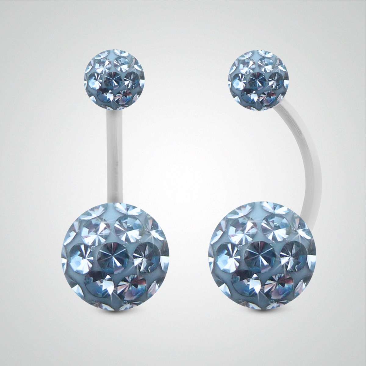Piercing de nombril en or blanc et cristal de Swarovski bleu ciel (grand modèle)