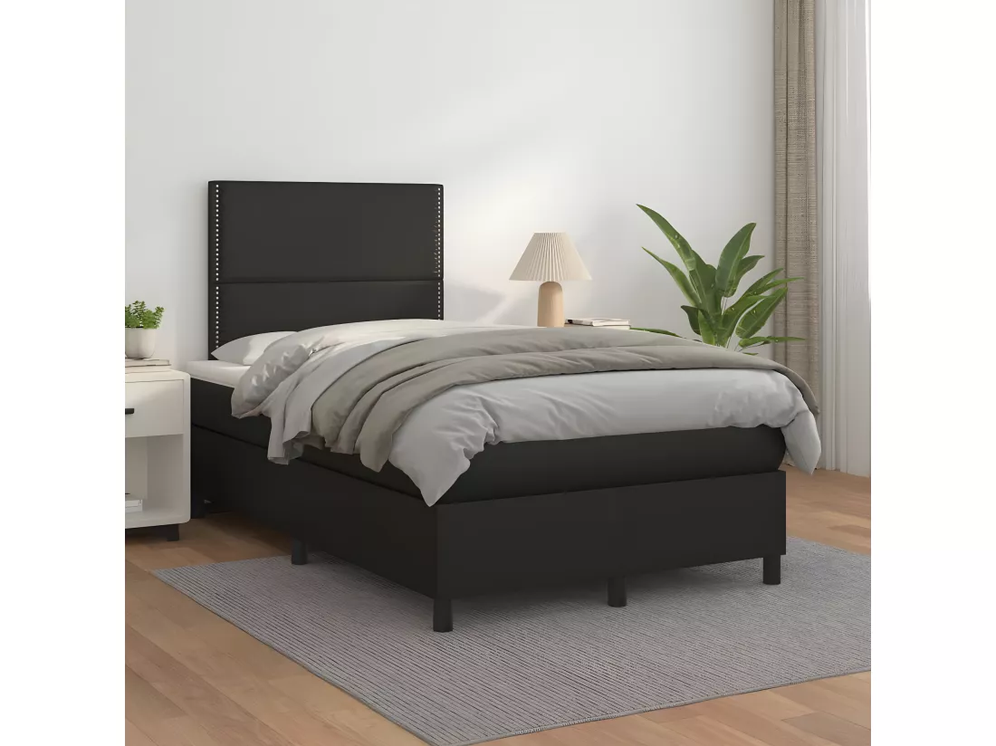 Sommier tapissier avec matelas Noir 120x200 cm Similicuir