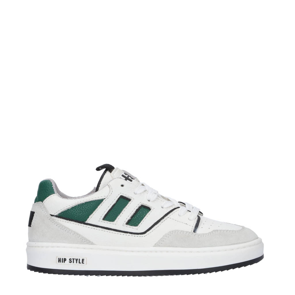 Hip leren sneakers wit/groen