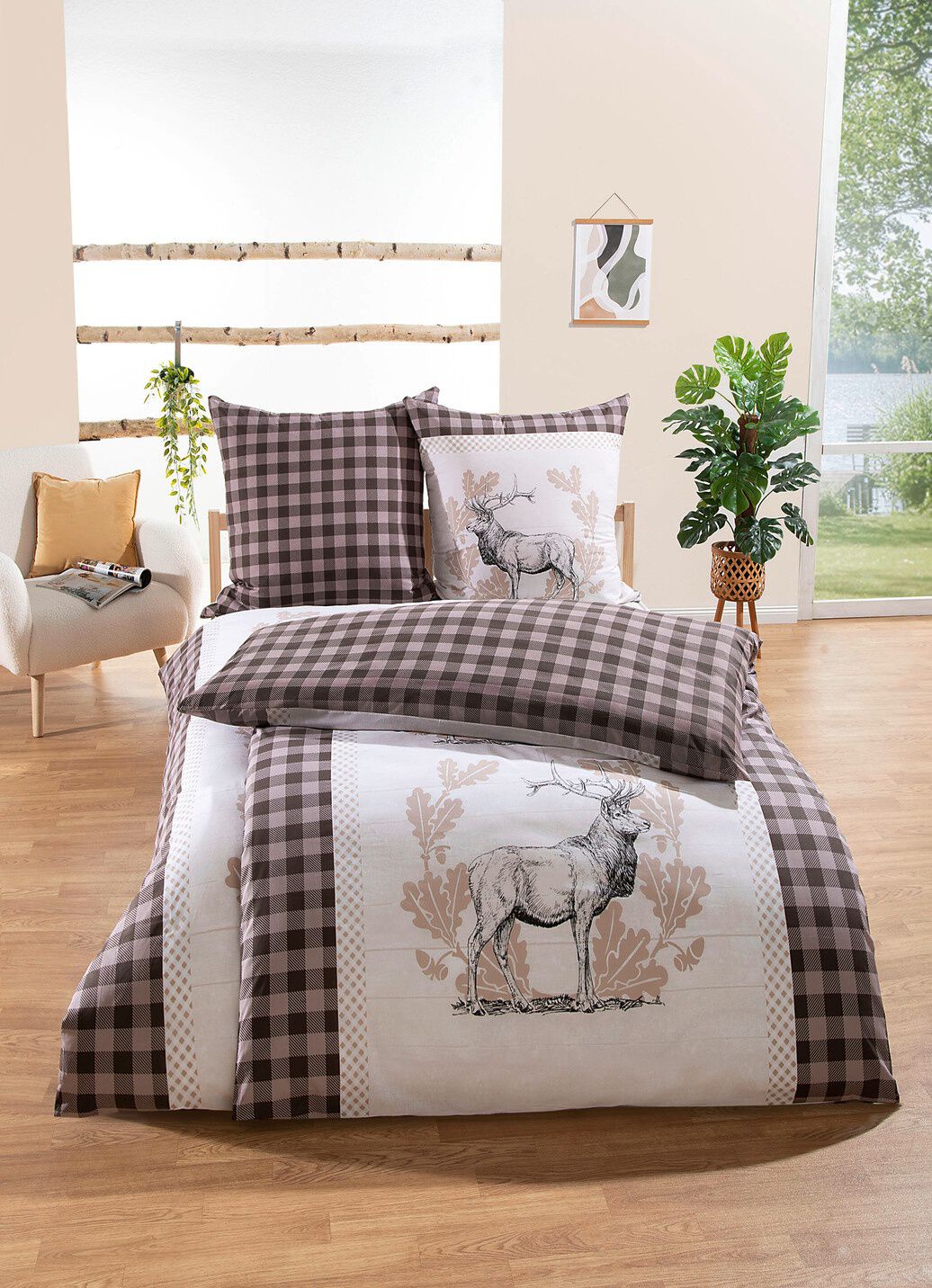 Rustikale Bettwäsche-Garnitur mit Hirsch-Motiv